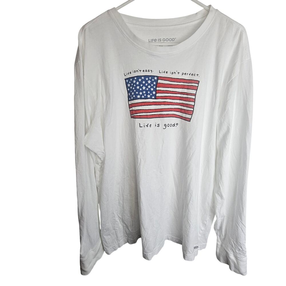 Life Is Good Mens Crusher T-Shirt XL Patriotic American Flag Graphic Tee Stretch